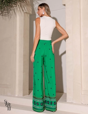 Calça Pantalona Estampada Kassandra Verde