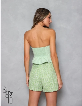 Short saia Tweed Elle Botões Verde Menta