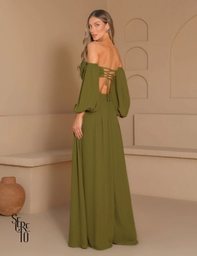 Vestido Longo Ciganinha Livia Verde Oliva